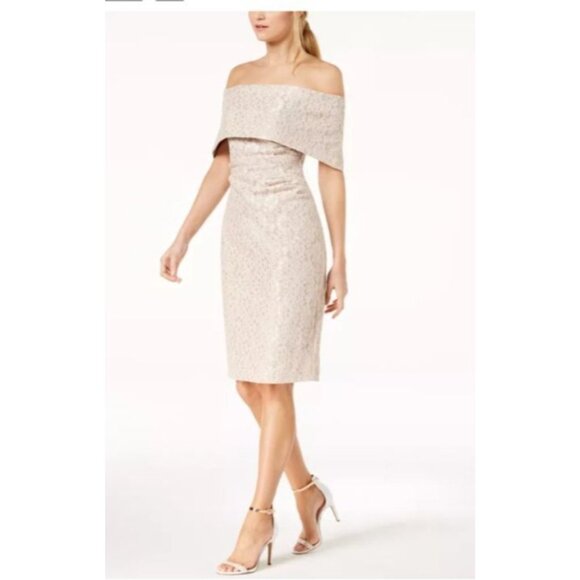 Vince Camuto Womens Off-Shoulder Lace Dress Size 14 beige formal - Picture 1 of 8